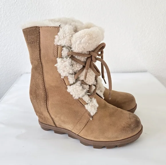 Sorel Joan Of Arctic Shearling Hidden Wedge II Lace-up Waterproof Boots Size 9 - Picture 7 of 16